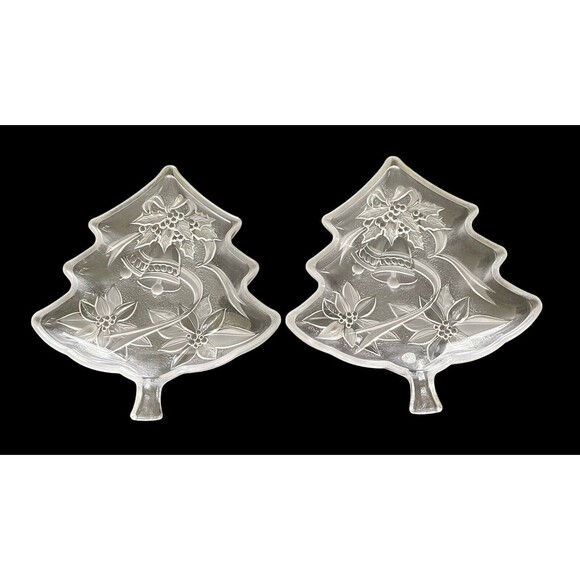 Set‎ Of 2 Mikasa Savoir Vivre Festive Bouquet 7.5” Christmas Tree Glass Dish NIB - Picture 3 of 6